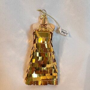 Pier 1 Imports Gold Sequin Evening Gown 4" Glass Christmas Dress Ornament